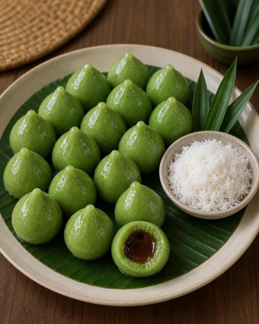 Klepon pandan dengan kelapa parut